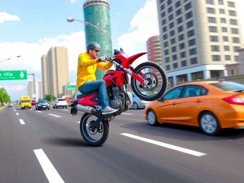 Pro player performing a perfect wheelie in Traffic Rider game on a sport bike