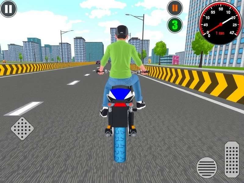 Traffic Rider iOS gameplay on iPhone screen showing high-speed bike racing
