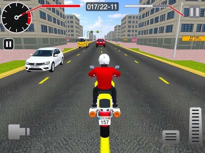 Traffic Rider game screenshot showing a high-speed bike on a highway