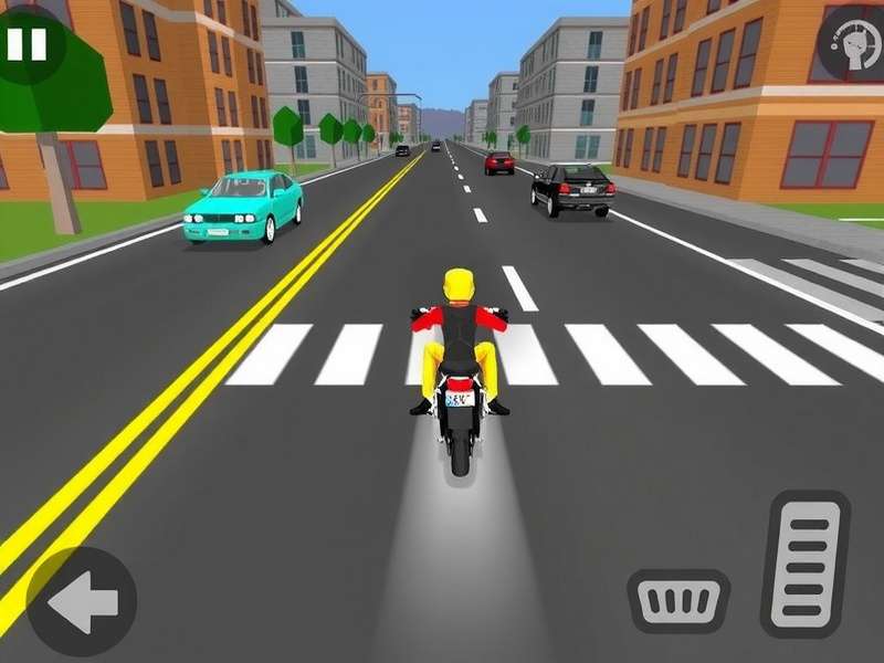 Traffic Rider 3D Unblocked gameplay screenshot showing a motorcycle in high-speed traffic