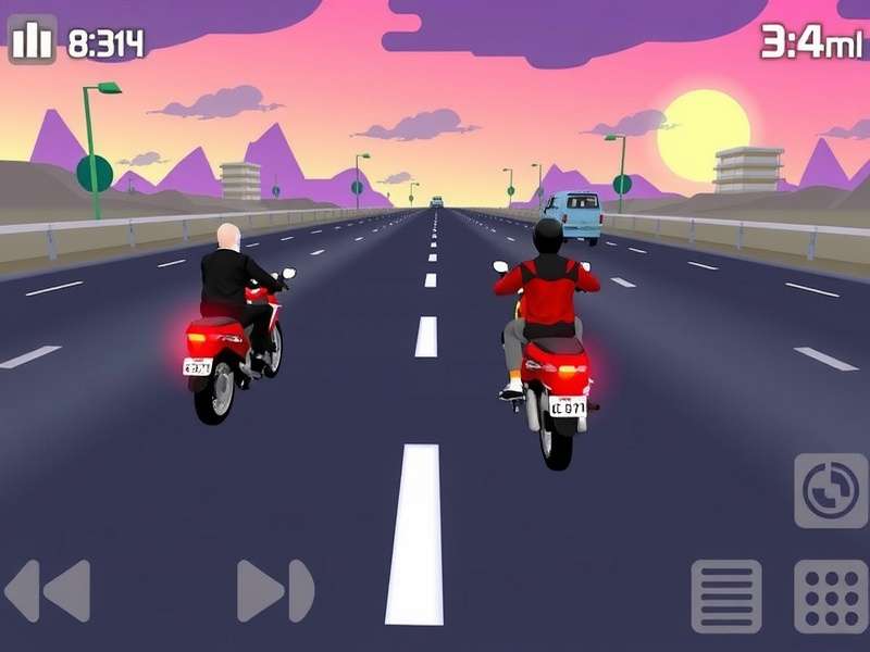 Gameplay screenshot of Traffic Rider on Crazygames showing a first-person view of a motorcycle on a highway