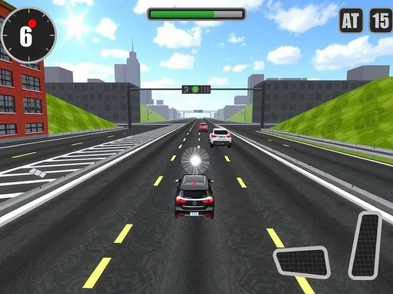 First-person view of a motorcycle racing through traffic in Traffic Rider game