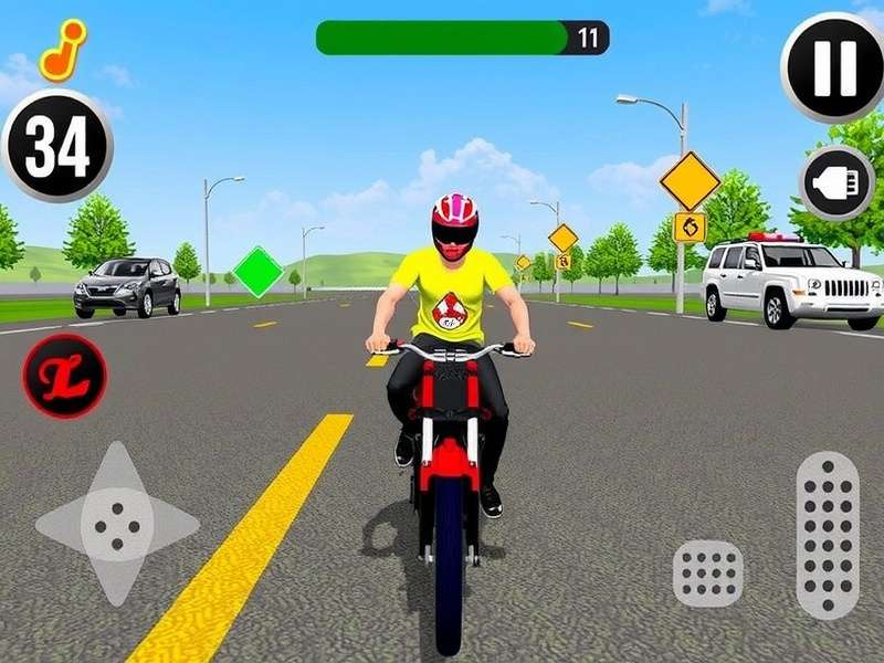 First-person perspective of riding a sports bike in Traffic Rider