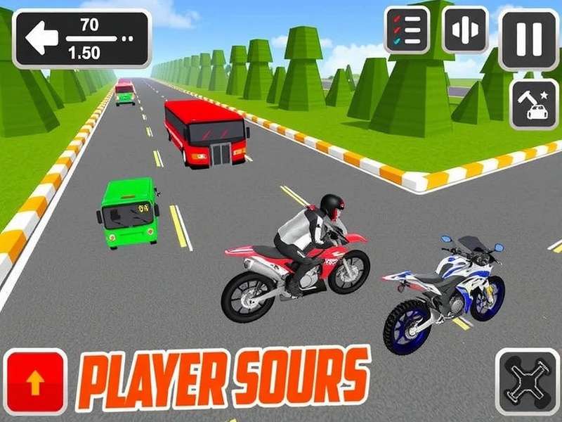 Traffic Rider gameplay screenshot showing motorcycle racing through traffic