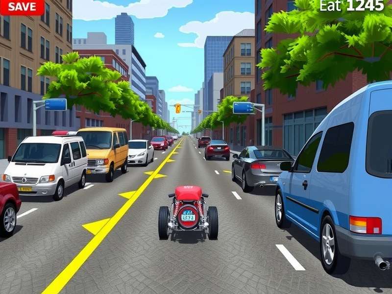 Traffic Rider gameplay screenshot showing a motorcycle on a busy road