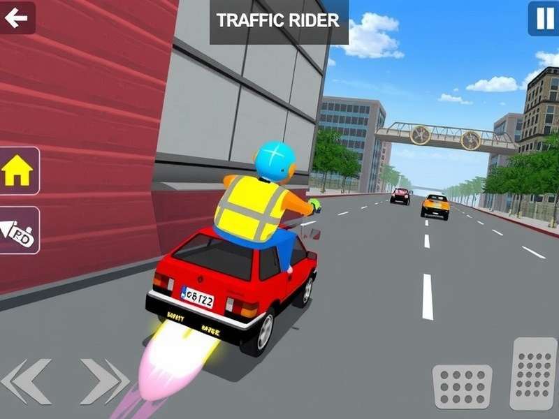 First-person view of a motorcycle rider on a highway at sunset