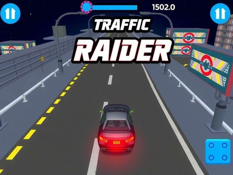 Traffic Rider gameplay screenshot showing first-person motorcycle view on highway