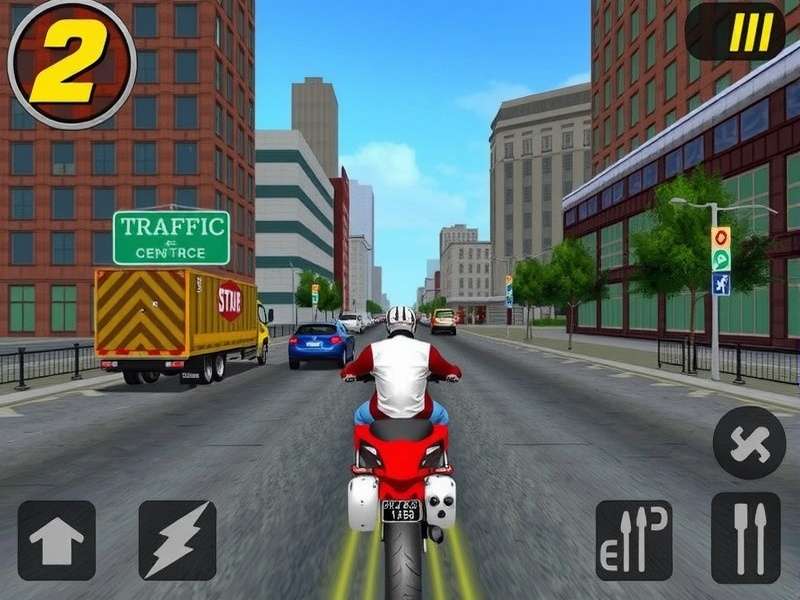 Traffic Rider 2 Gameplay screenshot showing high-speed bike racing on a highway