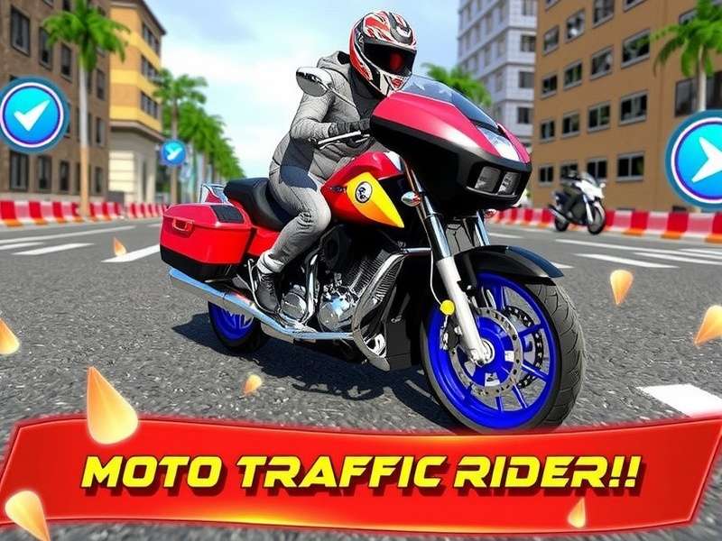 Traffic Rider gameplay screenshot showing motorcycle in traffic