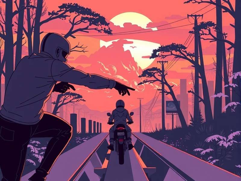 A high-speed motorcycle racing through a highway at sunset in Traffic Rider