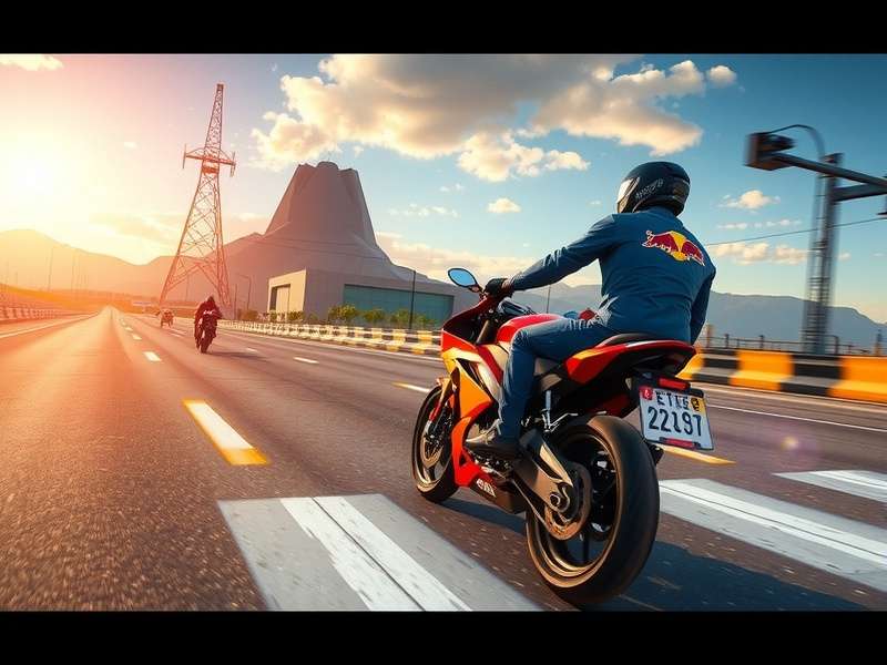 Traffic Rider motorbike game unblocked gameplay scene with speed and traffic