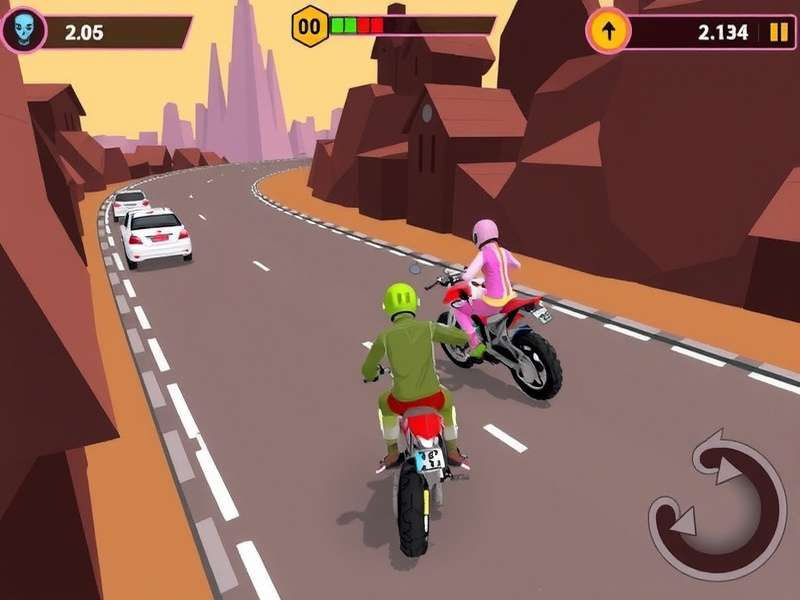 Traffic Rider gameplay action shot with bikes speeding on Indian highway
