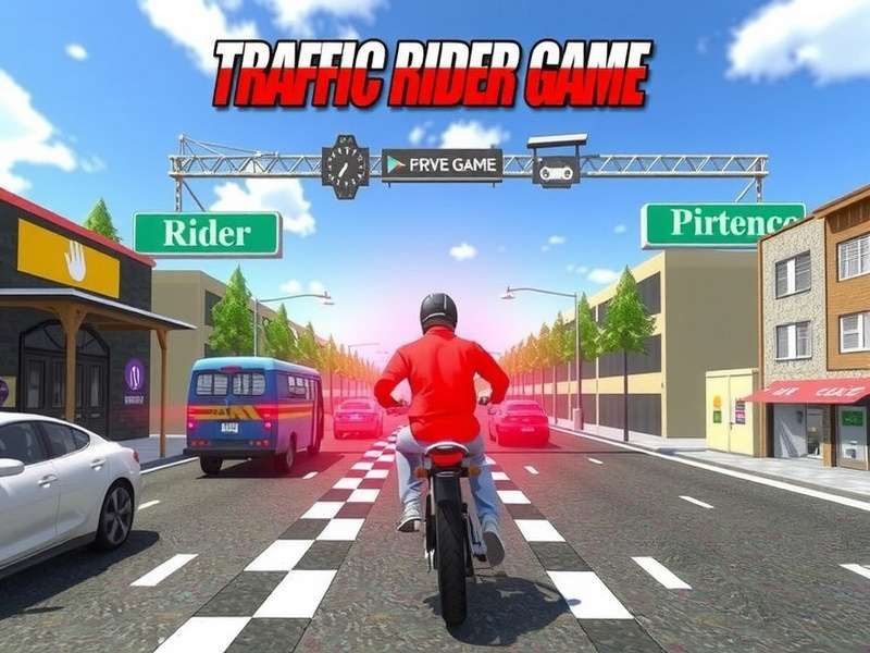 Traffic Rider Game motorcycle speeding on highway at sunset
