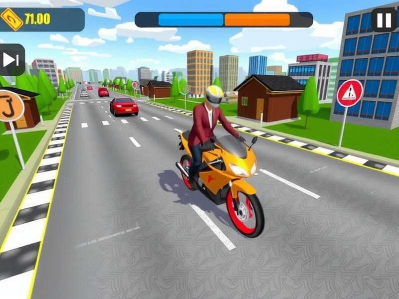 Traffic Rider game screenshot showing motorcycle weaving through heavy traffic on a busy highway