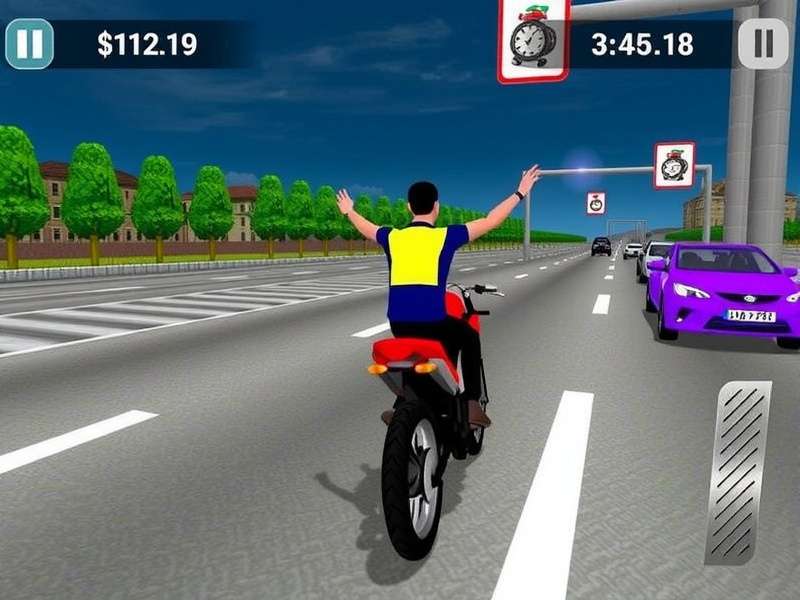 Traffic Rider wheelie technique demonstration with speed and balance indicators